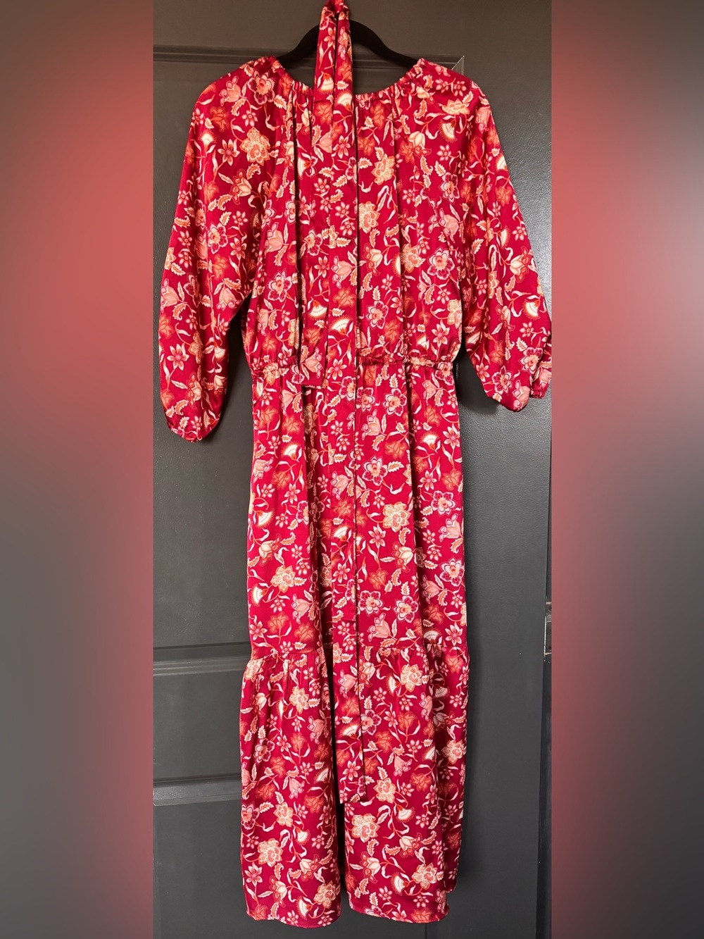 Lucky Brand Red Floral Wrap Midi Dress - Picture 3 of 5